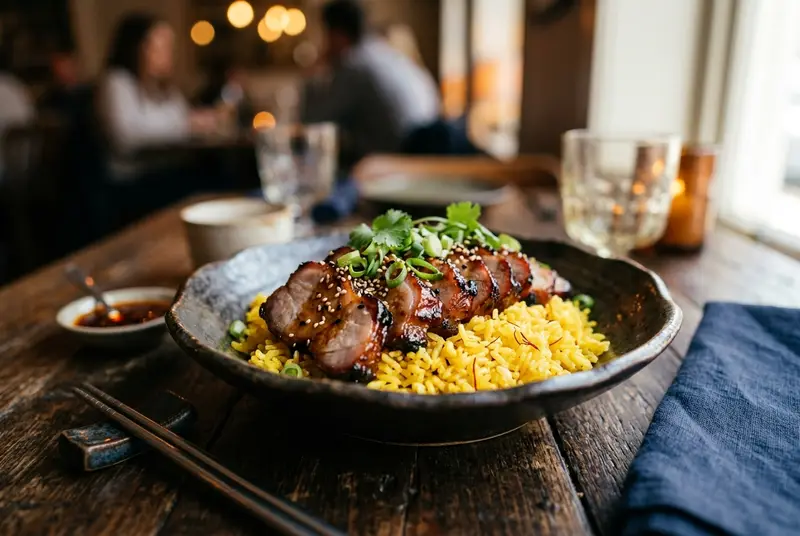 Rôti de Porc façon Asiatique, Riz Safrané