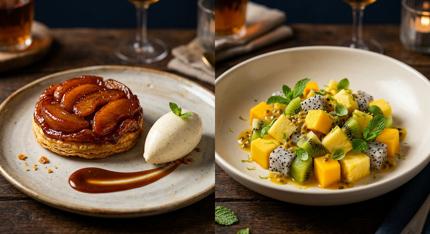 Double-cliquez pour agrandir Tarte Tatin ou Salade de Fruits Exotiques